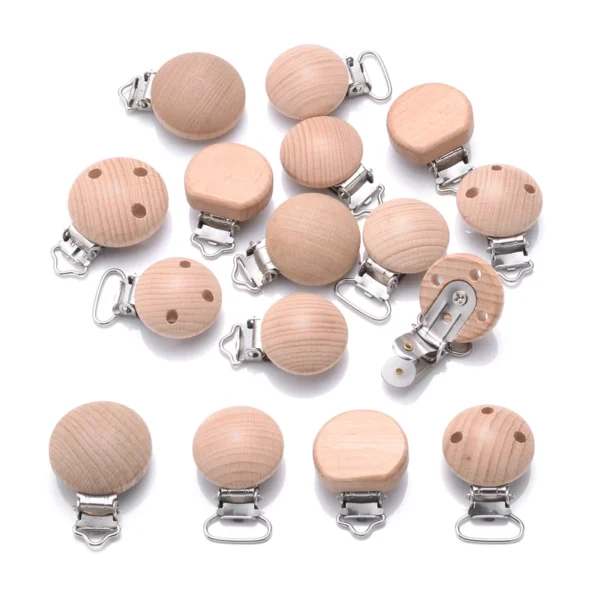10Pcs Beech Wooden Pacifier Clip Baby Teether Soother Clasp Metal Nursing Accessories Chewable Teething Diy Dummy Clip Chains - Image 3