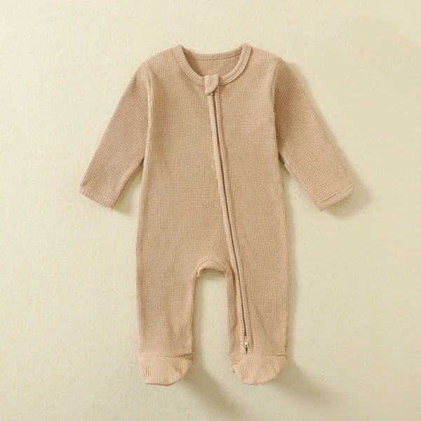Organic Cotton Baby Rompers Waffle 100% Cotton Infant Boys Girls Jumpsuit Zipper Footed Solid Long-Sleeve Pajamas Sleepsuits - Image 3