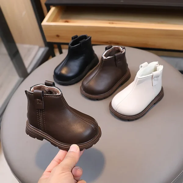 Autumn Winter Baby Boots Little Kids Warm Fur Shoes Toddler Boy Girl Soft PU Leathe Ankle Boots For Baby White, Black, Brown