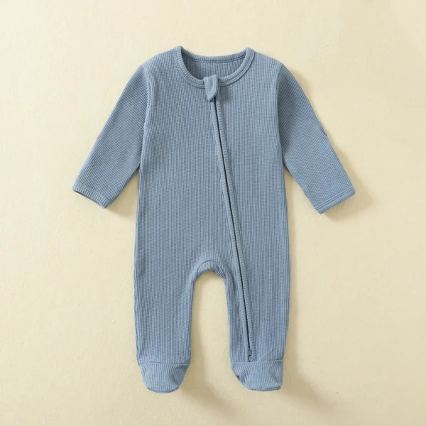 Organic Cotton Baby Rompers Waffle 100% Cotton Infant Boys Girls Jumpsuit Zipper Footed Solid Long-Sleeve Pajamas Sleepsuits - Image 5